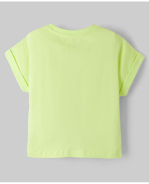 Pine Kids Cotton Knit Half Sleeves T-Shirt With Sunkissed Print - Lime Green