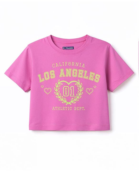 Pine Kids  Cotton Knit Half Sleeves T-Shirt with Los Angeles Print - Plum