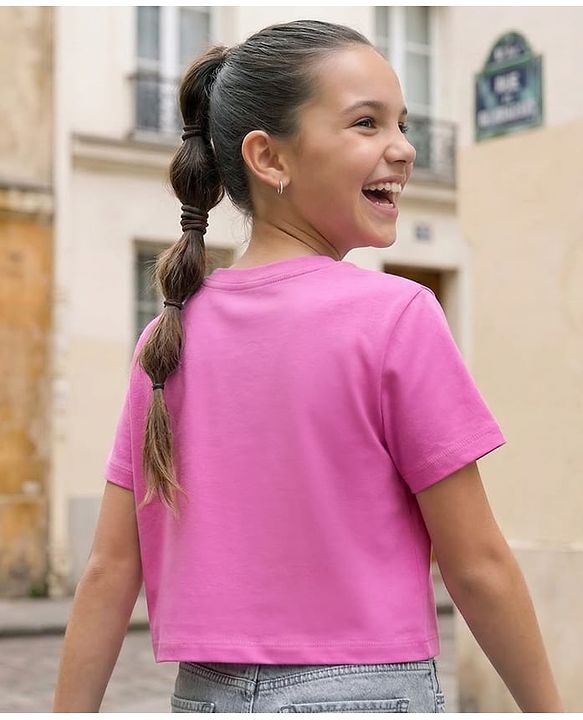 Pine Kids  Cotton Knit Half Sleeves T-Shirt with Los Angeles Print - Plum