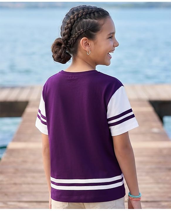 Pine Kids Cotton Knit T-Shirt with Half Sleeves and Round Neck Imperial Purple 4-5 Years