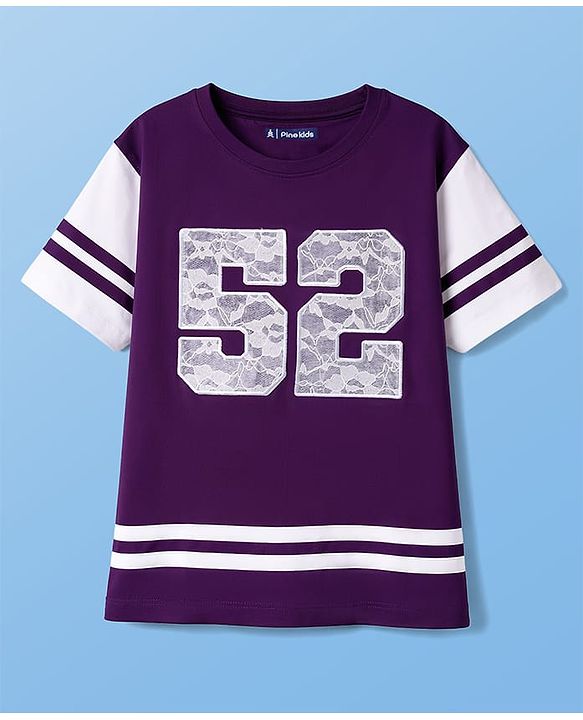 Pine Kids Cotton Knit T-Shirt with Half Sleeves and Round Neck Imperial Purple 4-5 Years