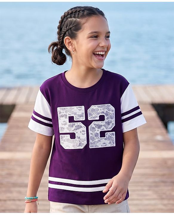 Pine Kids Cotton Knit T-Shirt with Half Sleeves and Round Neck Imperial Purple 4-5 Years