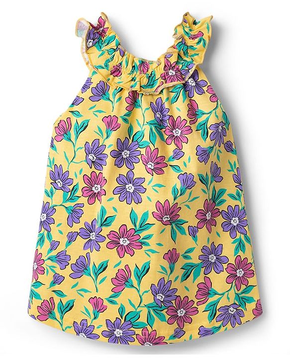 Babyhug 100% Cotton Knit Sleeveless Floral Printed Top - Multicolor