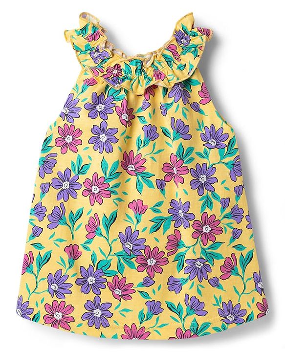 Babyhug 100% Cotton Knit Sleeveless Floral Printed Top - Multicolor