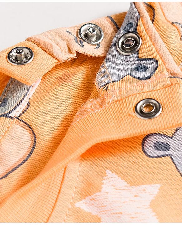 Babyhug Cotton Knit Half Sleeves Animal Printed Co-Ords T-Shirt & Shorts Night Suit - Orange