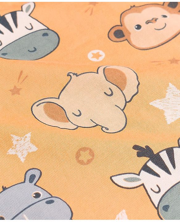 Babyhug Cotton Knit Half Sleeves Animal Printed Co-Ords T-Shirt & Shorts Night Suit - Orange