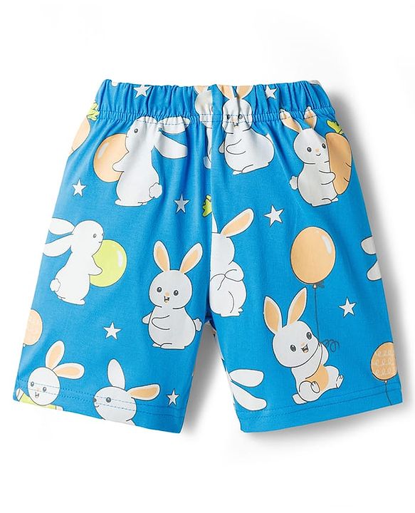 Babyhug Cotton Knit Half Sleeves T-Shirt & Short Night Suit with Bunny Print - Green