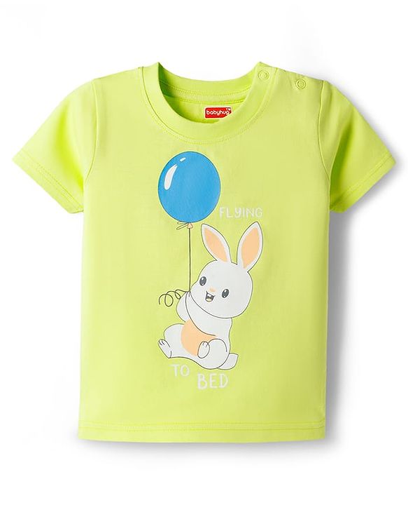 Babyhug Cotton Knit Half Sleeves T-Shirt & Short Night Suit with Bunny Print - Green