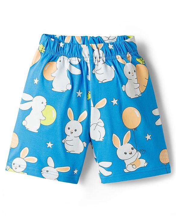 Babyhug Cotton Knit Half Sleeves T-Shirt & Short Night Suit with Bunny Print - Green