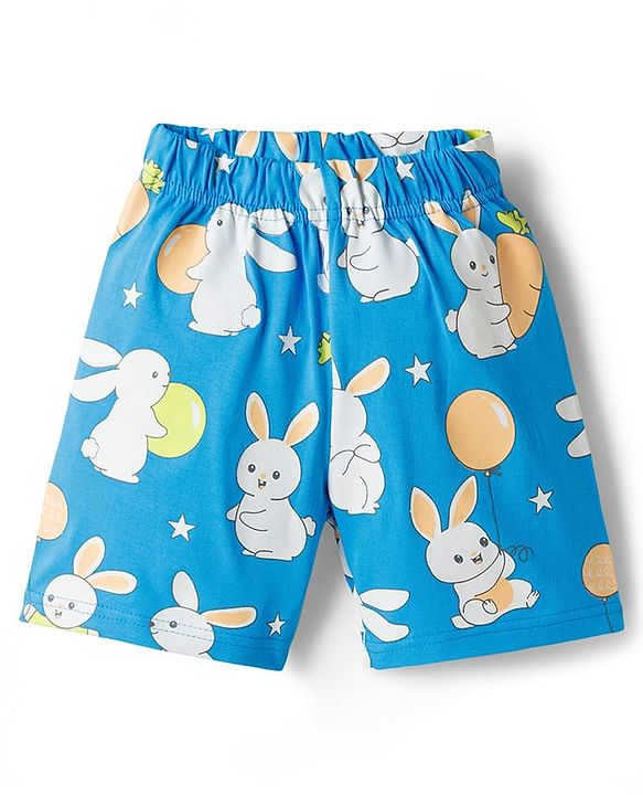Babyhug Cotton Knit Half Sleeves T-Shirt & Short Night Suit with Bunny Print - Green