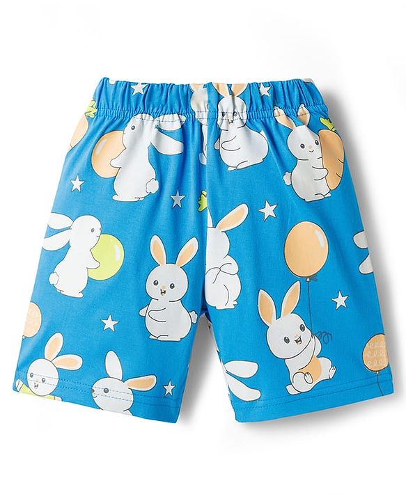 Babyhug Cotton Knit Half Sleeves T-Shirt & Short Night Suit with Bunny Print - Green