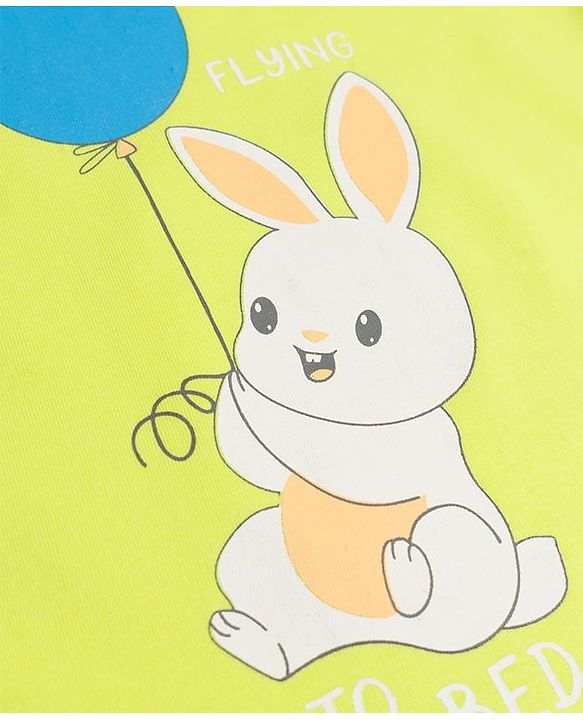 Babyhug Cotton Knit Half Sleeves T-Shirt & Short Night Suit with Bunny Print - Green