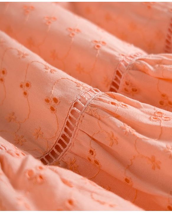 Babyhug Cotton Woven Sleeveless Floral Embroidered Schiffli A Line Frock with Headband - Peach