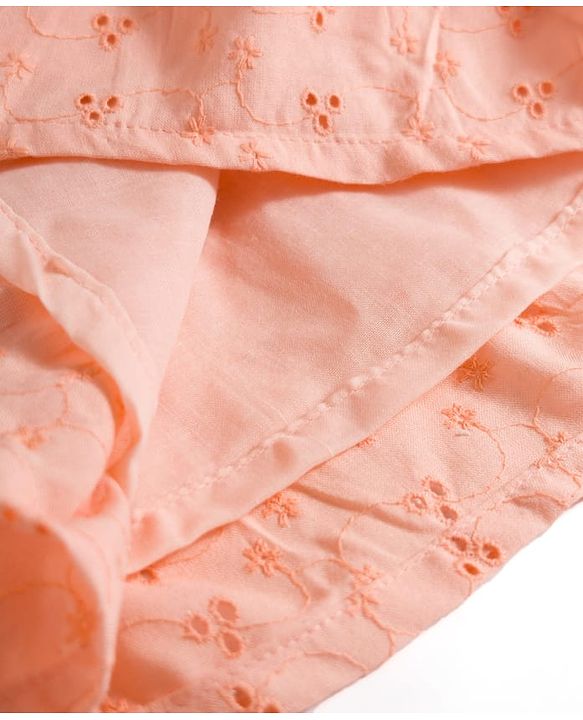 Babyhug Cotton Woven Sleeveless Floral Embroidered Schiffli A Line Frock with Headband - Peach