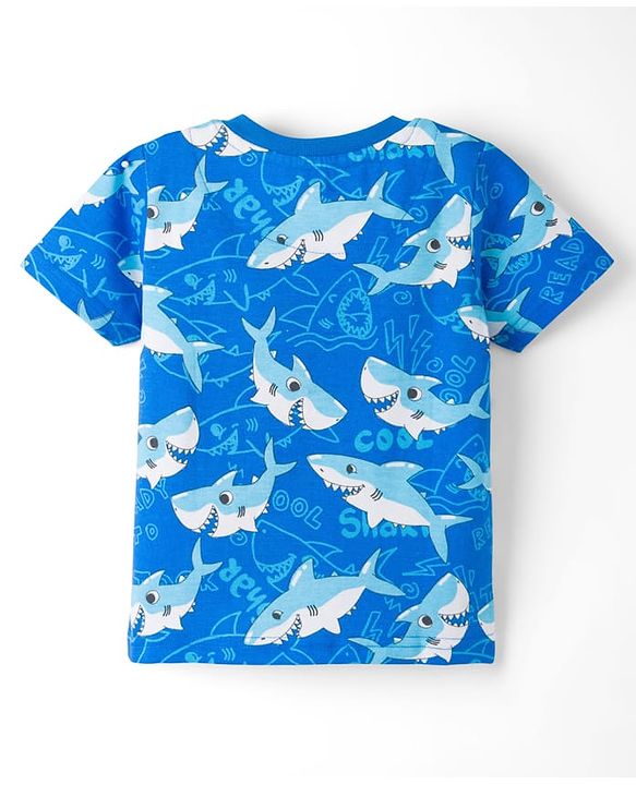 Babyhug Cotton Knit Half Sleeves Sea Life Printed Co-Ords T-Shirt & Shorts Night Suit - Blue