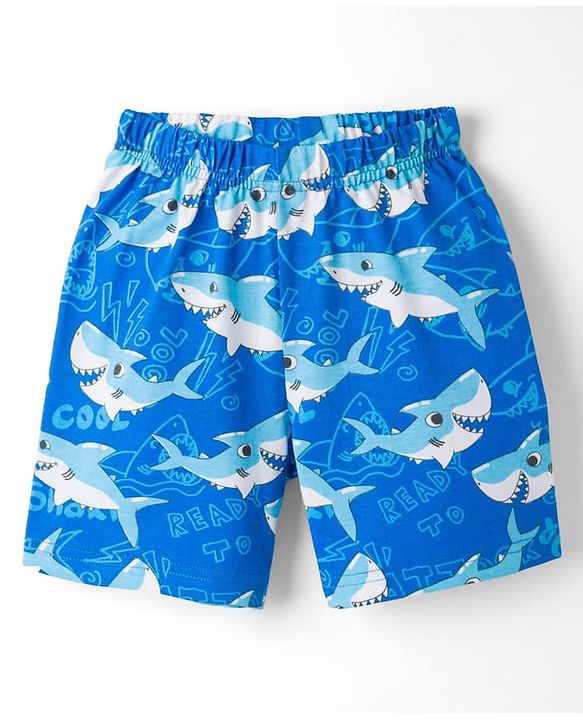 Babyhug Cotton Knit Half Sleeves Sea Life Printed Co-Ords T-Shirt & Shorts Night Suit - Blue