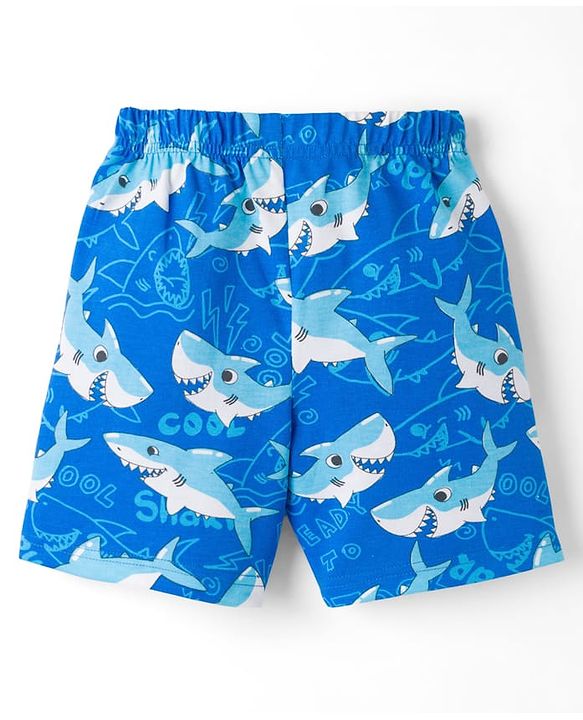 Babyhug Cotton Knit Half Sleeves Sea Life Printed Co-Ords T-Shirt & Shorts Night Suit - Blue