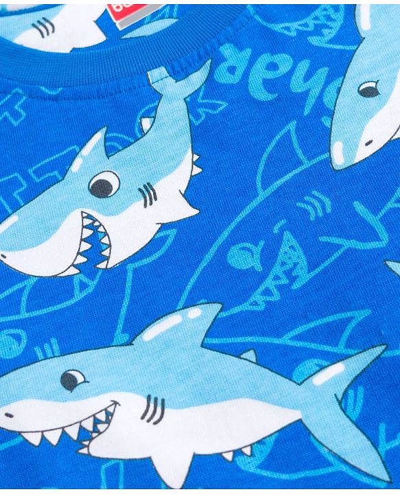 Babyhug Cotton Knit Half Sleeves Sea Life Printed Co-Ords T-Shirt & Shorts Night Suit - Blue