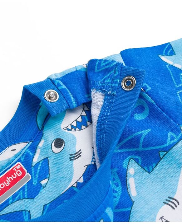Babyhug Cotton Knit Half Sleeves Sea Life Printed Co-Ords T-Shirt & Shorts Night Suit - Blue
