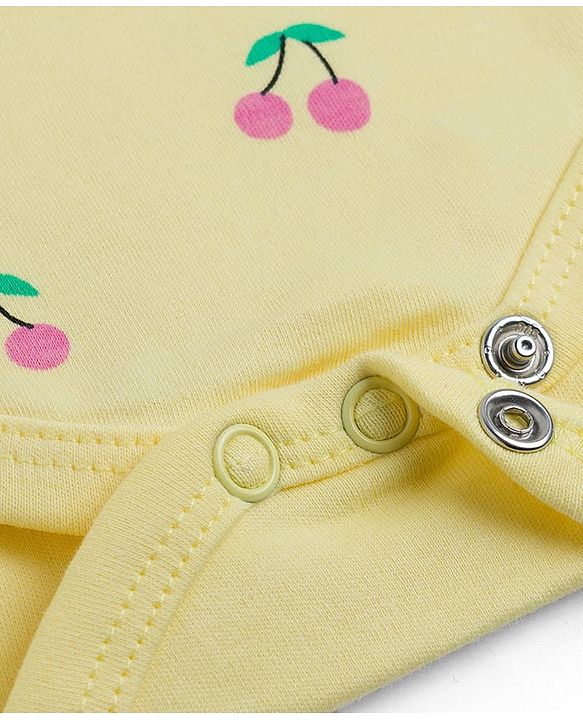 Babyhug 100% Cotton Knit Half Cap Sleeves Onesie with Cherry Print - Yellow