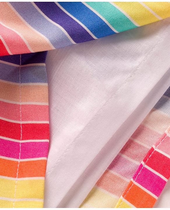 Babyhug Cotton Woven Sleeveless Halter Neck Striped Dress With Belt - Multicolor