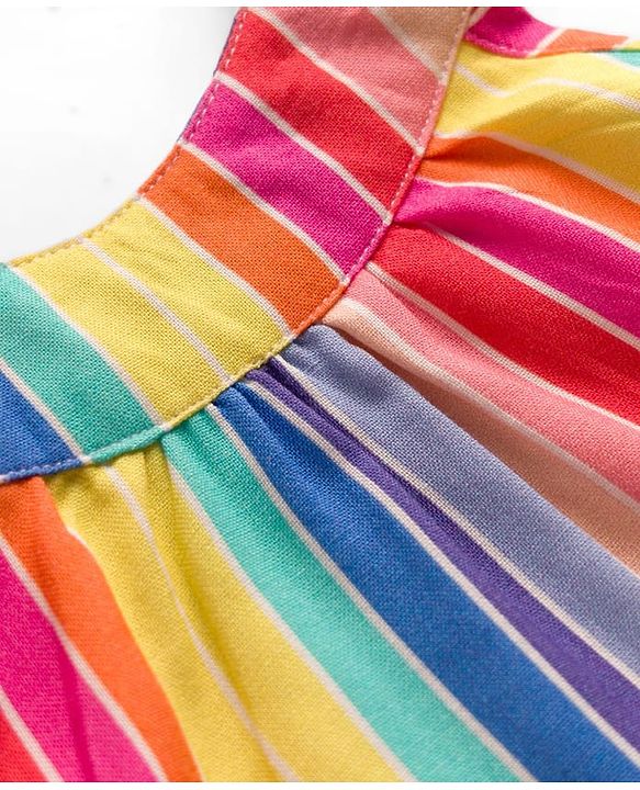 Babyhug Cotton Woven Sleeveless Halter Neck Striped Dress With Belt - Multicolor