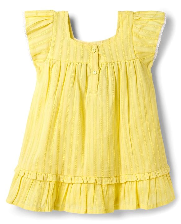 Babyhug Cotton Woven Half Sleeves Frock With Floral Crochet Applique - Yellow