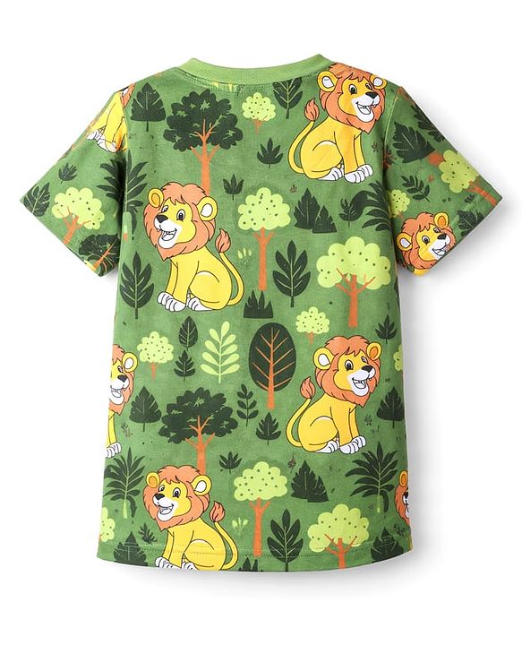 Babyhug Cotton Knit Half Sleeves Jungle Theme Printed Co-Ords T-Shirt & Shorts Night Suit - Green