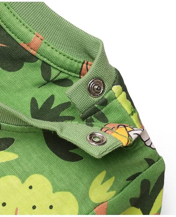 Babyhug Cotton Knit Half Sleeves Jungle Theme Printed Co-Ords T-Shirt & Shorts Night Suit - Green