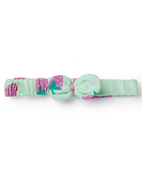 Babyhug 100% Cotton Knit Frill Sleeves Onesies with Headband & Strawberry Print - Sea Green