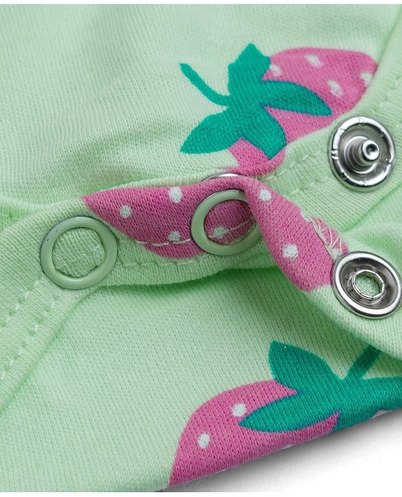 Babyhug 100% Cotton Knit Frill Sleeves Onesies with Headband & Strawberry Print - Sea Green