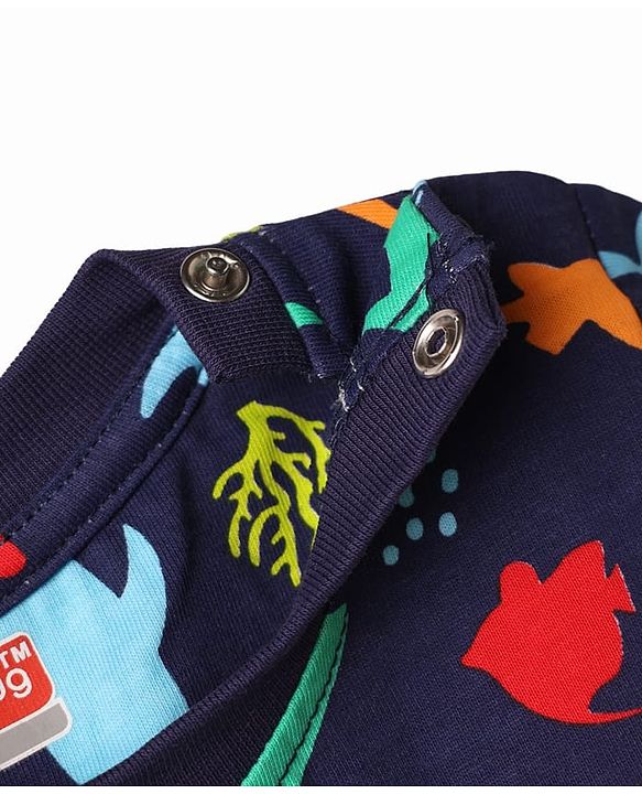 Babyhug Cotton Knit Half Sleeves Sea Life Printed Co-Ords T-Shirt & Shorts Night Suit - Navy Blue