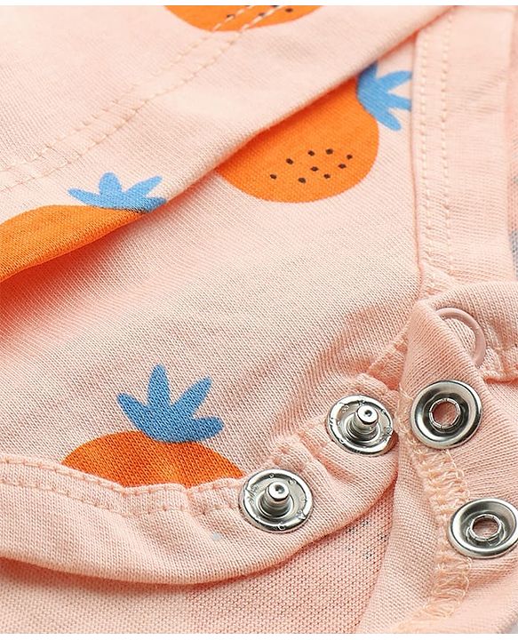 Babyhug 100% Cotton Knit Sleeveless Frock Style Onesie With Orange Print & Headband - Multicolor