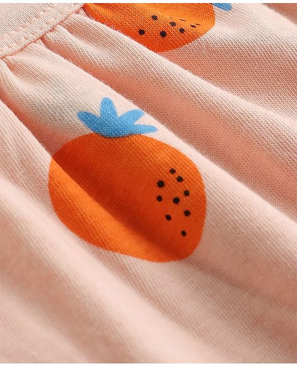 Babyhug 100% Cotton Knit Sleeveless Frock Style Onesie With Orange Print & Headband - Multicolor