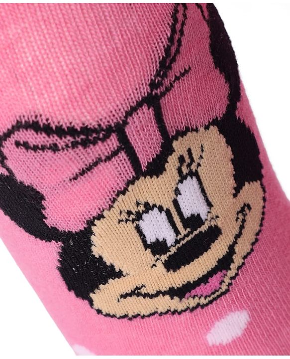 Cute Walk by Babyhug Disney Non Terry Cotton Knit Anti Bacterial Footed Tights With Minnie Mouse Design - Pink