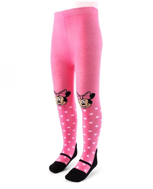 Cute Walk by Babyhug Disney Non Terry Cotton Knit Anti Bacterial Footed Tights With Minnie Mouse Design - Pink