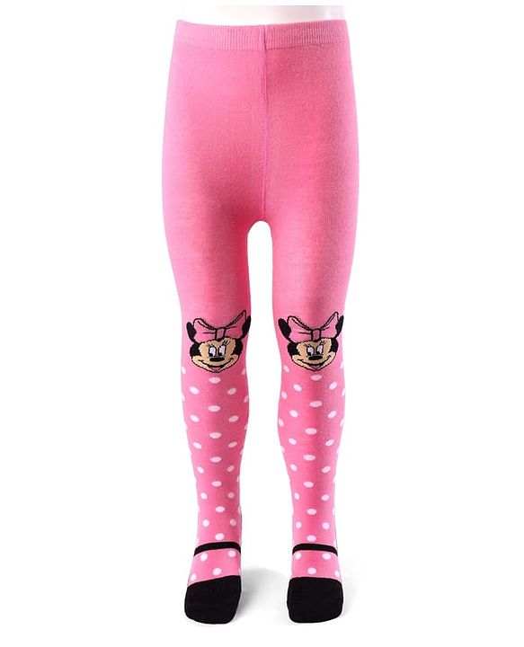 Cute Walk by Babyhug Disney Non Terry Cotton Knit Anti Bacterial Footed Tights With Minnie Mouse Design - Pink