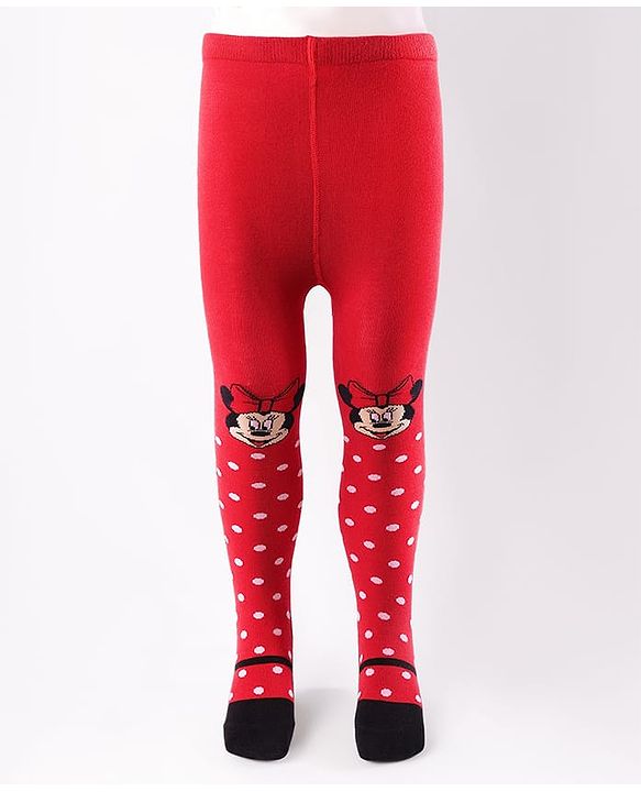 Cute Walk by Babyhug Disney Knit Antibacterial Wash Tights with Minnie Mouse Design - Red