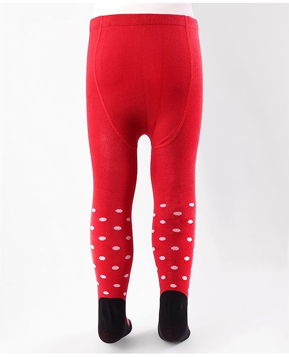 Cute Walk by Babyhug Disney Knit Antibacterial Wash Tights with Minnie Mouse Design - Red