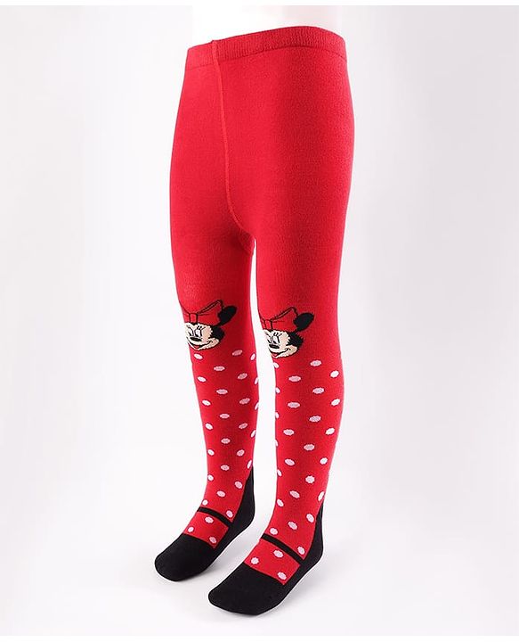 Cute Walk by Babyhug Disney Knit Antibacterial Wash Tights with Minnie Mouse Design - Red