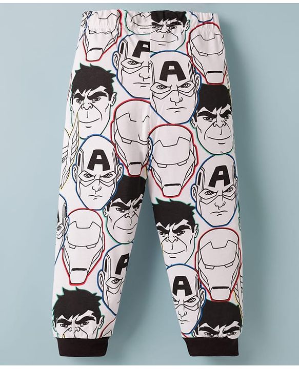 Babyhug Marvel Single Jersey Knit Full Sleeves Co-ords T-Shirt & Pajama Night Suit with Avengers Graphic - Multicolor