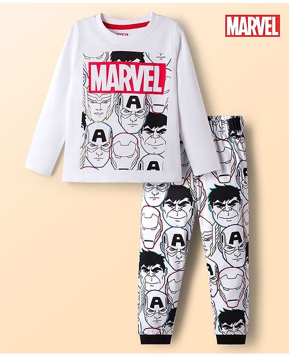 Babyhug Marvel Single Jersey Knit Full Sleeves Co-ords T-Shirt & Pajama Night Suit with Avengers Graphic - Multicolor