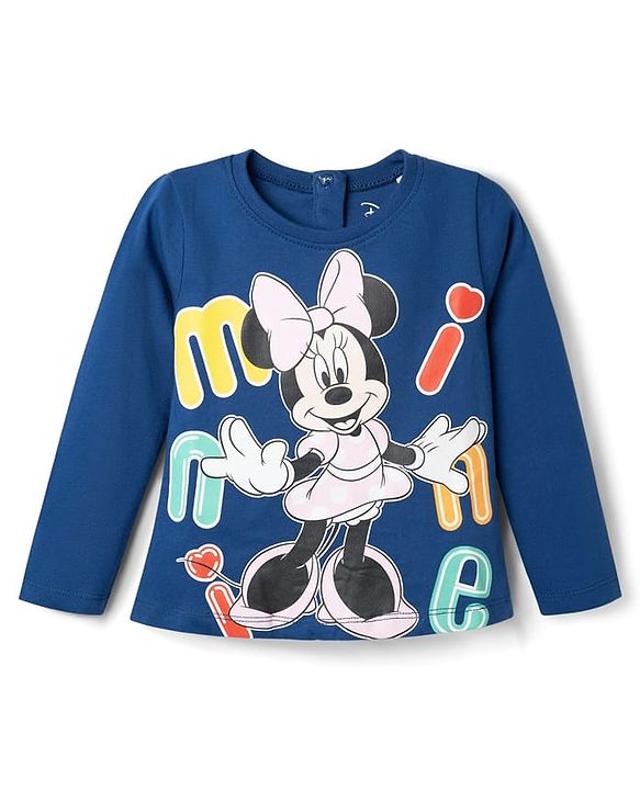 Babyhug Disney Single Jersey Knit Full Sleeves Co-ords T-Shirt & Pajama Night Suit with Minnie Mouse Graphic - Blue