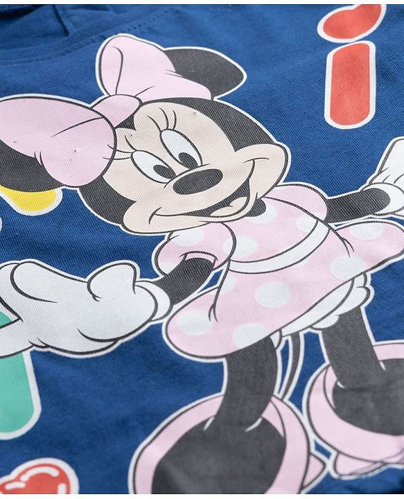 Babyhug Disney Single Jersey Knit Full Sleeves Co-ords T-Shirt & Pajama Night Suit with Minnie Mouse Graphic - Blue