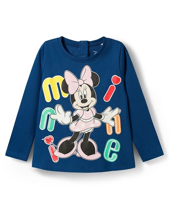 Babyhug Disney Single Jersey Knit Full Sleeves Co-ords T-Shirt & Pajama Night Suit with Minnie Mouse Graphic - Blue