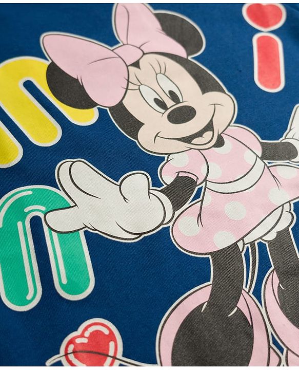 Babyhug Disney Single Jersey Knit Full Sleeves Co-ords T-Shirt & Pajama Night Suit with Minnie Mouse Graphic - Blue