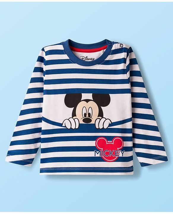 Babyhug Disney Single Jersey Knit Full Sleeves Co-ords T-Shirt & Pajama Night Suit with Mickey Mouse Graphic - Blue