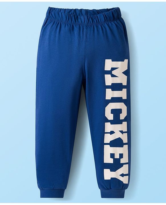 Babyhug Disney Single Jersey Knit Full Sleeves Co-ords T-Shirt & Pajama Night Suit with Mickey Mouse Graphic - Blue