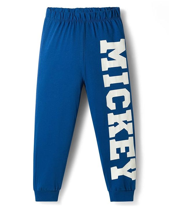 Babyhug Disney Single Jersey Knit Full Sleeves Co-ords T-Shirt & Pajama Night Suit with Mickey Mouse Graphic - Blue