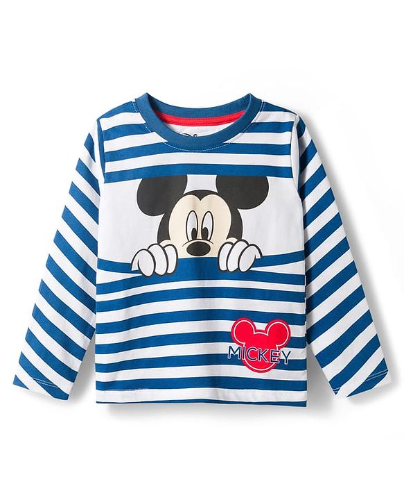 Babyhug Disney Single Jersey Knit Full Sleeves Co-ords T-Shirt & Pajama Night Suit with Mickey Mouse Graphic - Blue